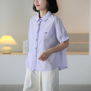 Áo sơ mi ngắn tay cổ đức kiểu giấu khuy một túi - NU10366