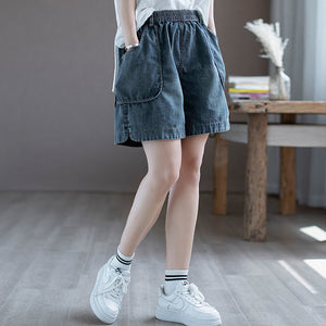 Quần sooc denim lưng thun túi bo tròn đính khuy - NU10445