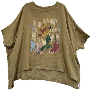 Áo T-shirt linen ngắn tay cánh dơi in hoa trừu tượng - NU8947