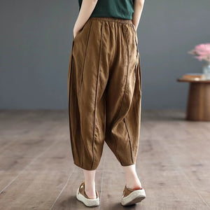 Quần baggy linen lửng lưng thun gân nổi - NU9967