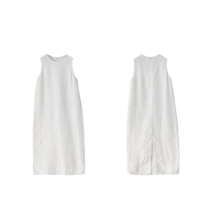 Đầm liền linen sát nách cổ tròn đơn sắc khóa kéo - NU10509