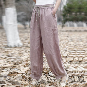 Quần baggy linen lưng thun dây rút túi vuông bo gấu - NU9794