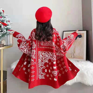 Áo khoác len dài tay cổ V hoa văn trừu tượng khuy lớn - NU9567