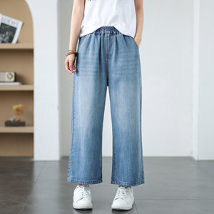 Quần baggy denim lửng ống đứng đơn sắc - Q166