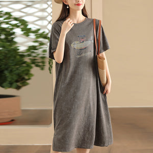 Đầm liền ngắn tay cổ tròn in lái máy bay - NU10520