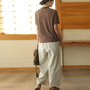 Áo T-shirt ngắn tay cổ tròn kẻ sọc liti - A773