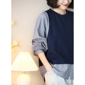 Áo T-shirt dài tay cổ tròn kiểu hai lớp sơ mi - NU9097