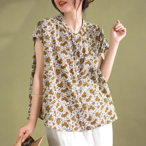Áo sơ mi linen sát nhách cổ tàu in hoa liti một túi nhỏ - NU8927