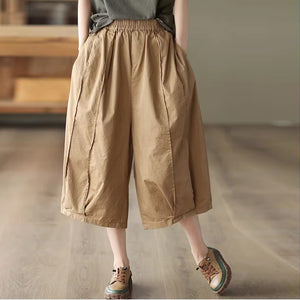 Quần baggy lửng lưng thun ống rộng xếp ly hai túi chéo - NU8977