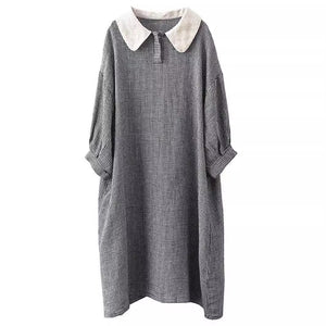 Đầm liền linen ngắn tay cổ cánh sen kẻ caro - NU10189