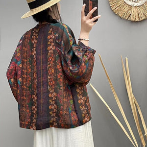 Áo sơ mi linen dài tay cổ đức hoa văn retro - NU10104