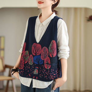 Áo len gile sát nách in hình rừng cây - A238