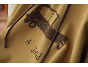 Áo hoodies dài tay in hình ô tô mũ lệch màu - NU9135