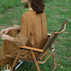 Đầm liền linen ngắn tay cổ tròn một khuy thêu hoa văn - NU8785