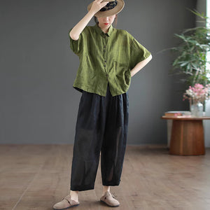 Áo sơ mi linen ngắn tay cổ đức túi vuông - NU9812