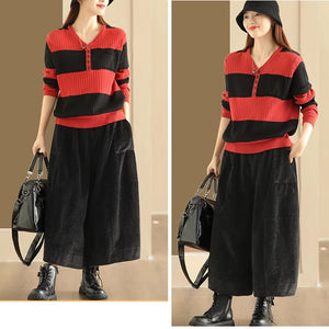 Quần baggy nhung lưng thun dây rút ống rộng - NU9294
