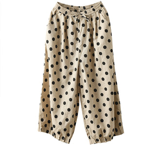 Quần baggy linen lưng thun ống xếp ly chấm bi - NU8971
