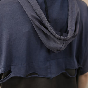 Áo hoodies ngắn tay hai mảng màu vạt kiểu rách - NU8726