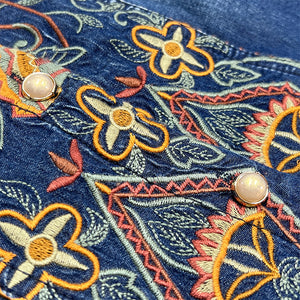 Đầm liền denim dài tay cổ cánh sen thêu hoa văn cân đối - NU9210