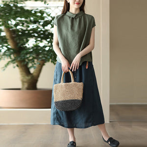 Áo sơ mi linen sát nách cổ pipi khuy cài sau - A746