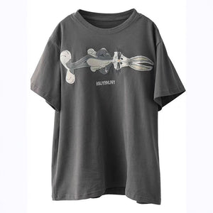 Áo T-shirt ngắn tay cổ tròn thêu chú thỏ nằm ngang - A743