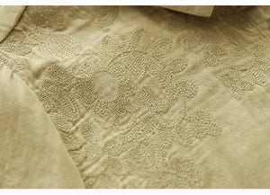 Áo sơ mi linen dài tay cổ pipi thêu hoa lá - NU9688