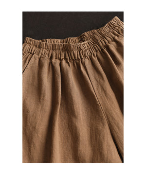 Quần baggy linen lửng lưng thun ống rộng bo gấu - Q005