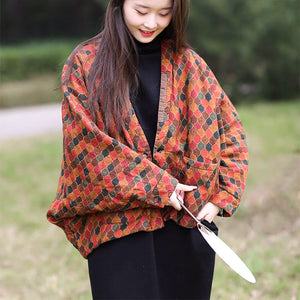 Áo khoác retro dài tay cổ V hoa văn đuôi công - NU9391