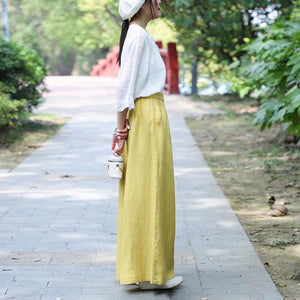 Quần baggy linen lưng thun ống rộng túi chéo - NU9825
