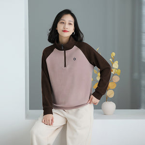 Áo T-shirt nỉ dài tay lệch mạu cổ đứng khóa kéo - NU9474