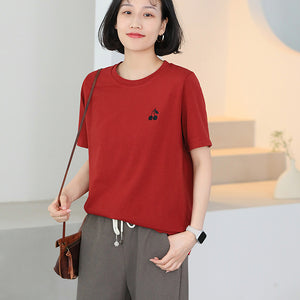 Áo T-shirt ngắn tay cổ tròn thêu quả cherry - NU9832