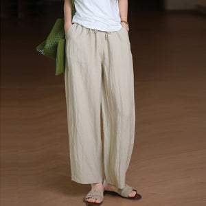 Quần baggy linen lưng thun dây rút ống đứng túi chéo - Q268