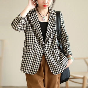 Áo khoác blazer linen dài tay kẻ caro - NU9078
