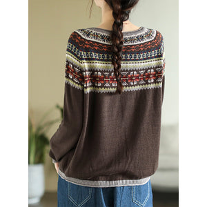 Áo khoác cardigan len đan dài tay cổ tròn hoa văn retro - NU9321