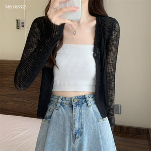Áo khoác cardigan len dệt kim dài tay cổ V vạt lượn sóng - NU9120