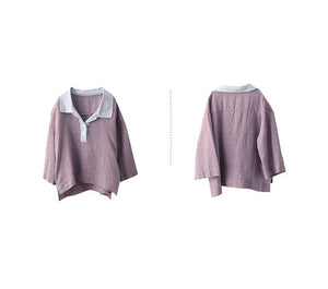 Áo sơ mi linen tay lửng cổ thủy thủ lệch màu - A939