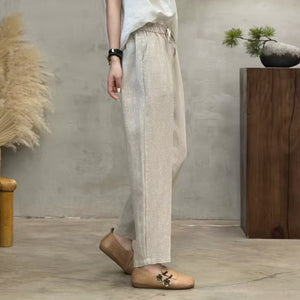 Quần baggy linen lưng thun ống đứng đơn sắc - Q248