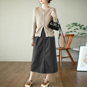 Áo khoác cardigan len đan dài tay cổ tròn đơn sắc - NU9355