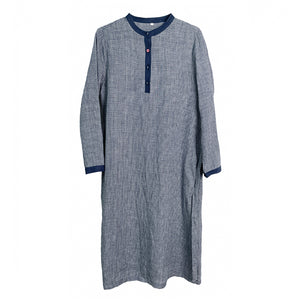 Đầm liền linen dài tay cổ tròn khuy cài kẻ caro - NU9506