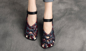 Giày da sandal retro đế bằng - OD2294
