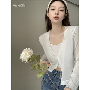 Áo khoác cardigan len dệt kim dài tay cổ V bốn khuy - NU9114