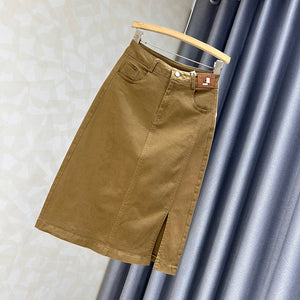 Chân váy retro lưng cao xẻ tà - V046