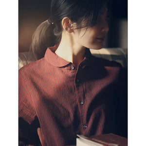 Áo sơ mi linen dài tay kẻ sọc đứng cổ pipi - NU4423