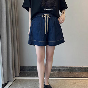 Quần sooc denim đơn sắc lưng thun dây rút một túi sau - NU8945
