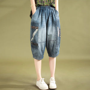 Quần baggy lửng denim lưng thun chần chữ Z - NU8903