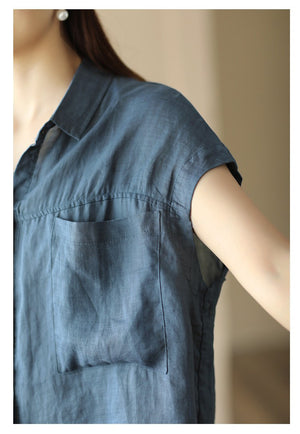 Áo sơ mi linen sát nách cổ đức hai túi vuông lớn - NU9799