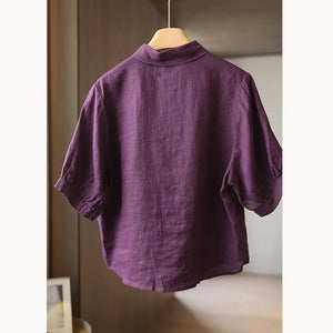 Áo sơ mi linen ngắn tay cổ đức một màu - A005