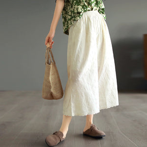 Quần baggy linen lửng thêu hoa văn retro - Q180