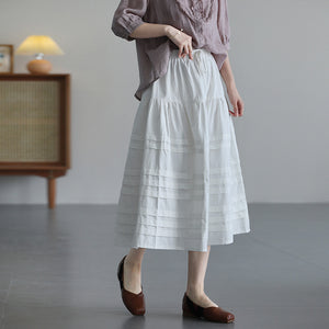 Chân váy linen lưng thun dây rút kiểu xếp tầng - NU10322