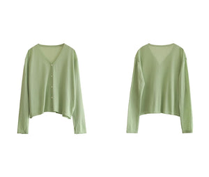 Áo khoác len cardigan dệt kim dài tay cổ V - NU9017